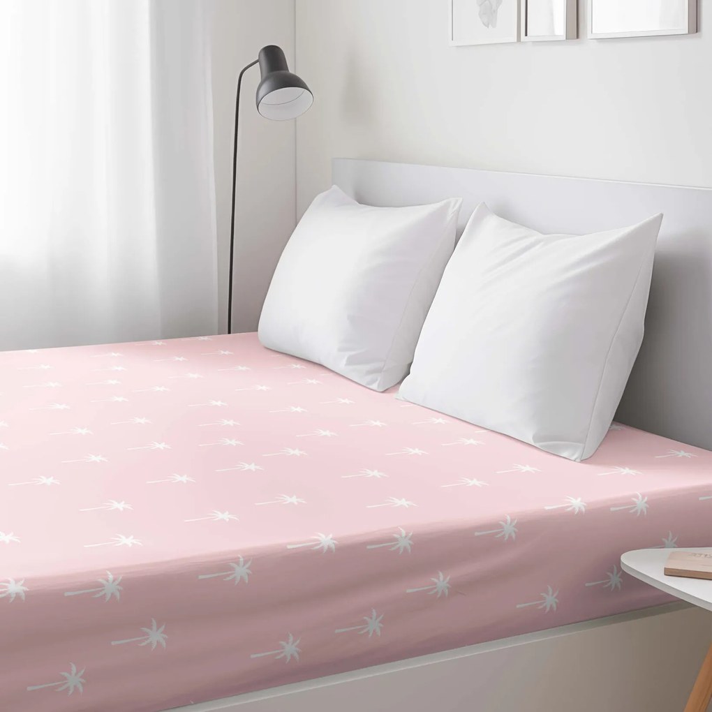 Goldea pamut körgumis lepedő - pálmák pasztell rózsaszín alapon 80 x 200 cm