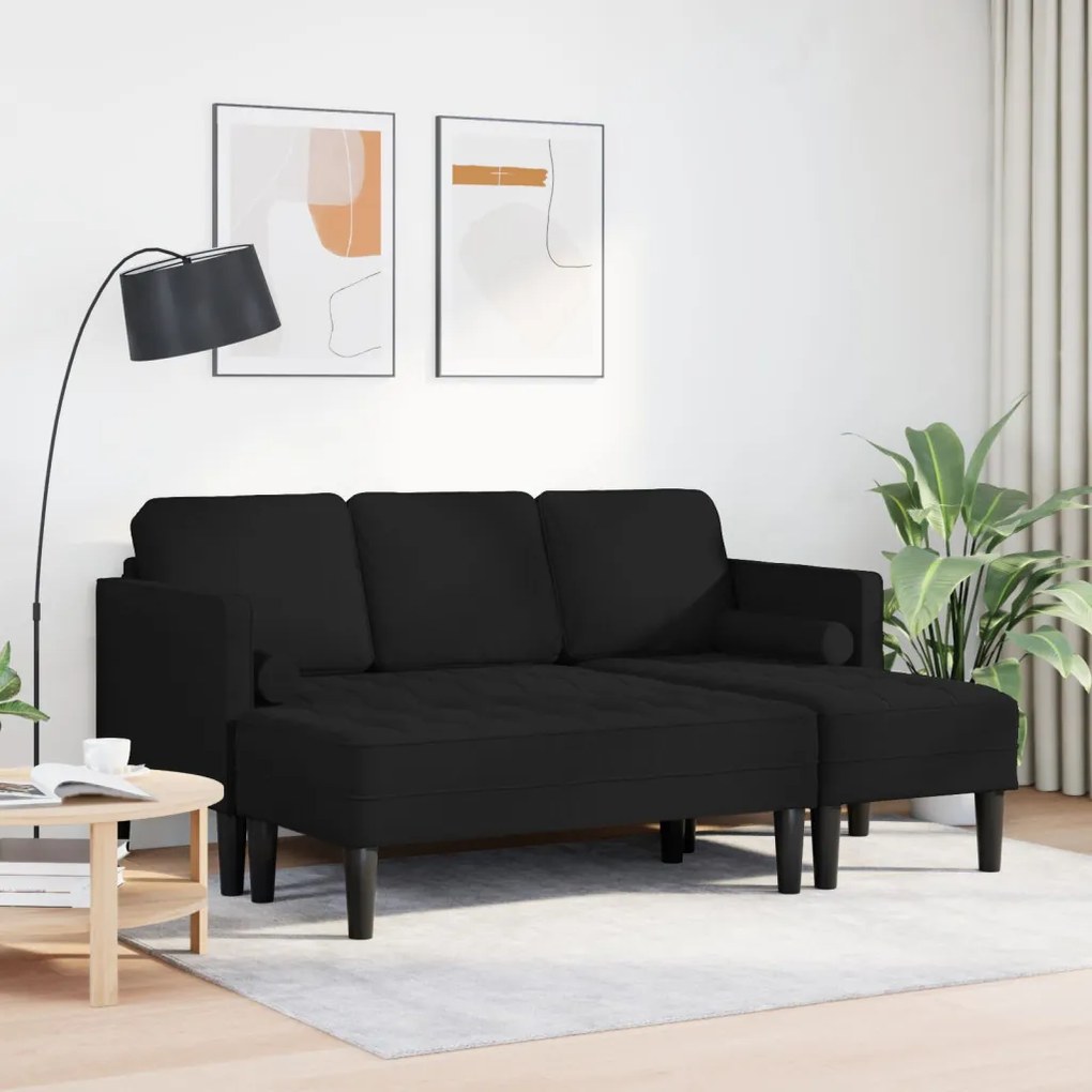 2 Darabos Kanapé Garnitúra Párnákkal Fekete Szövet