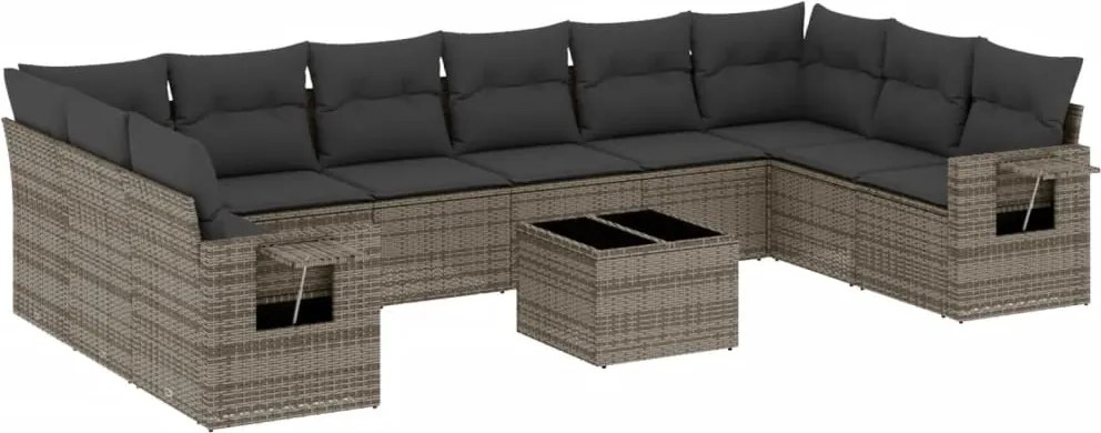 vidaXL 11 részes szürke polyrattan kerti ülőgarnitúra párnákkal