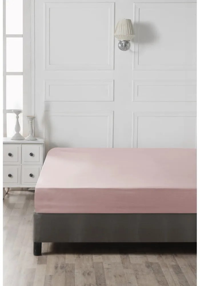 Rózsaszín gumis pamut lepedő 160x200 cm - Mijolnir