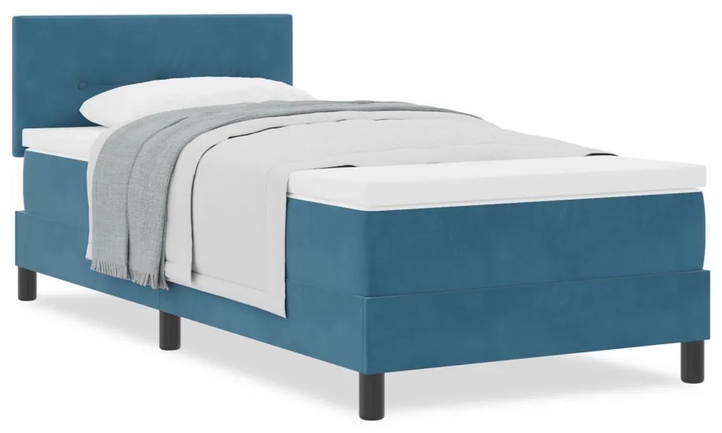 Box Spring Ágy Süket Sötétkék 100x200 cm Bársony