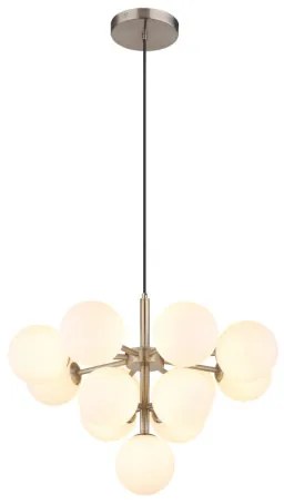 Globo 56143-13N Függeszték fém matt nikkel, fehér színű üveg gömbök, fekete textil kábel, ø: 560mm, M: 1200mm, 13x G9 LED 5W 230V izzók nélkül