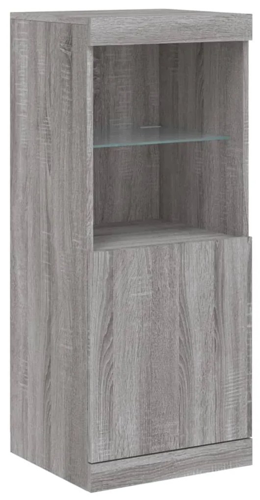 szürke sonoma színű tálalószekrény LED-ekkel 162 x 37 x 100 cm