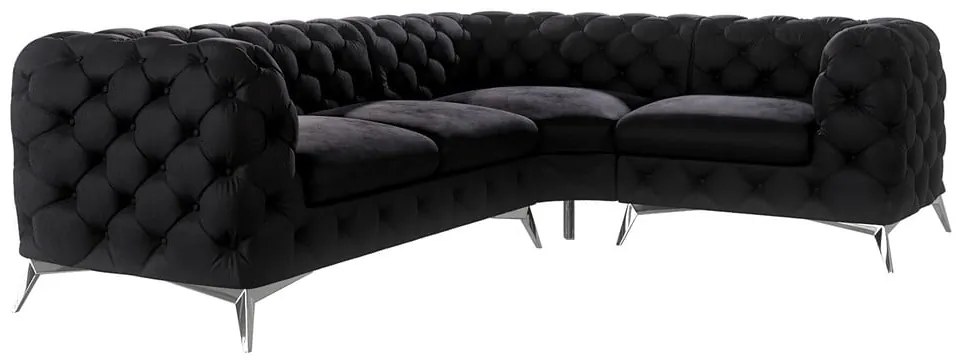 Fekete bársony sarokkanapé (jobb oldali-L alakú) Chelsea – Ropez