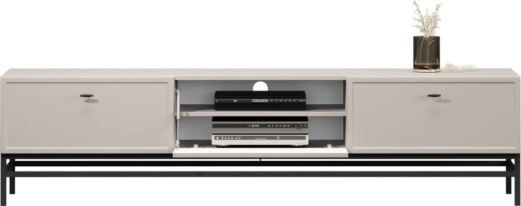 Lorini TV-szekrény 200 cm fiókokkal - kasmír / fekete T-bar fogantyúk / fekete váz