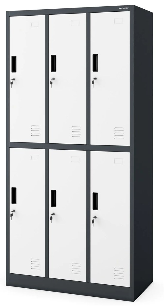 Fém öltözőszekrény 6 rekeszes IGOR, 900 x 1850 x 450 mm, antracit-fehér