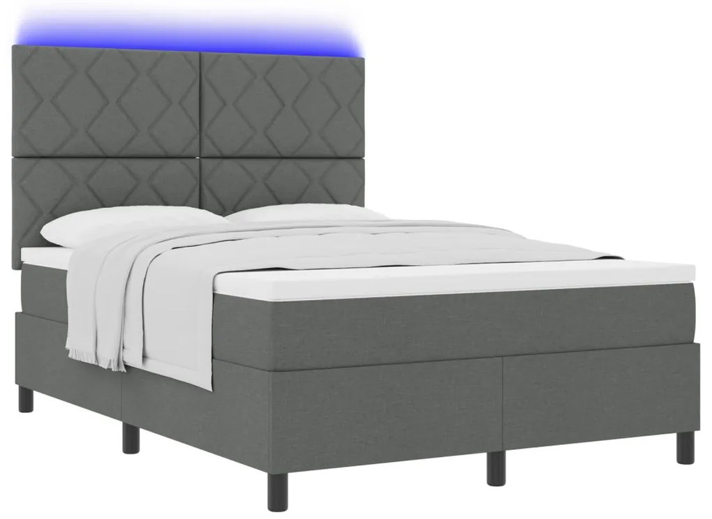 Rugós Ágy Matraccal és LED Fénnyel Sötétszürkében, 140x200 cm Textil