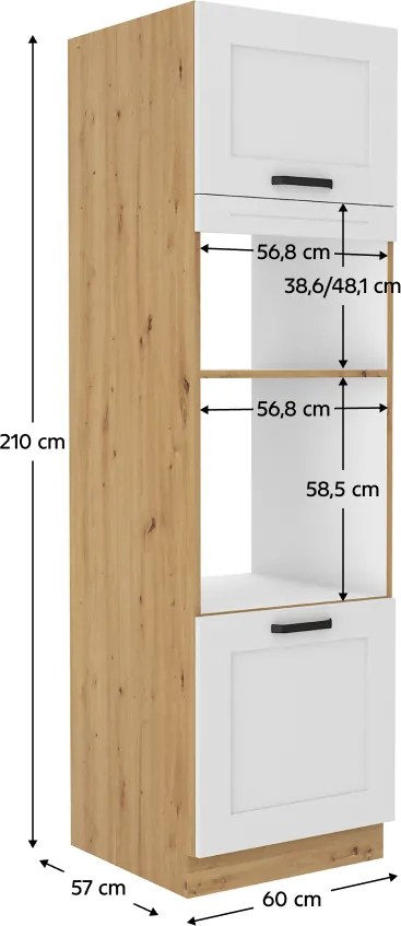 Magas szekrény sütőhöz és mikrohullámú sütőhöz, fehér/artisan tölgy, LULA 60 DPM-210 2F