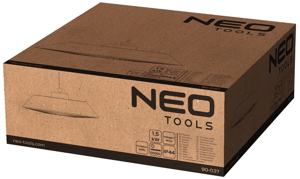 Mennyezeti fűtőtest 1500 W, alumínium, távirányító nélkül, kapcsoló, halogén izzó, IP44 90-037