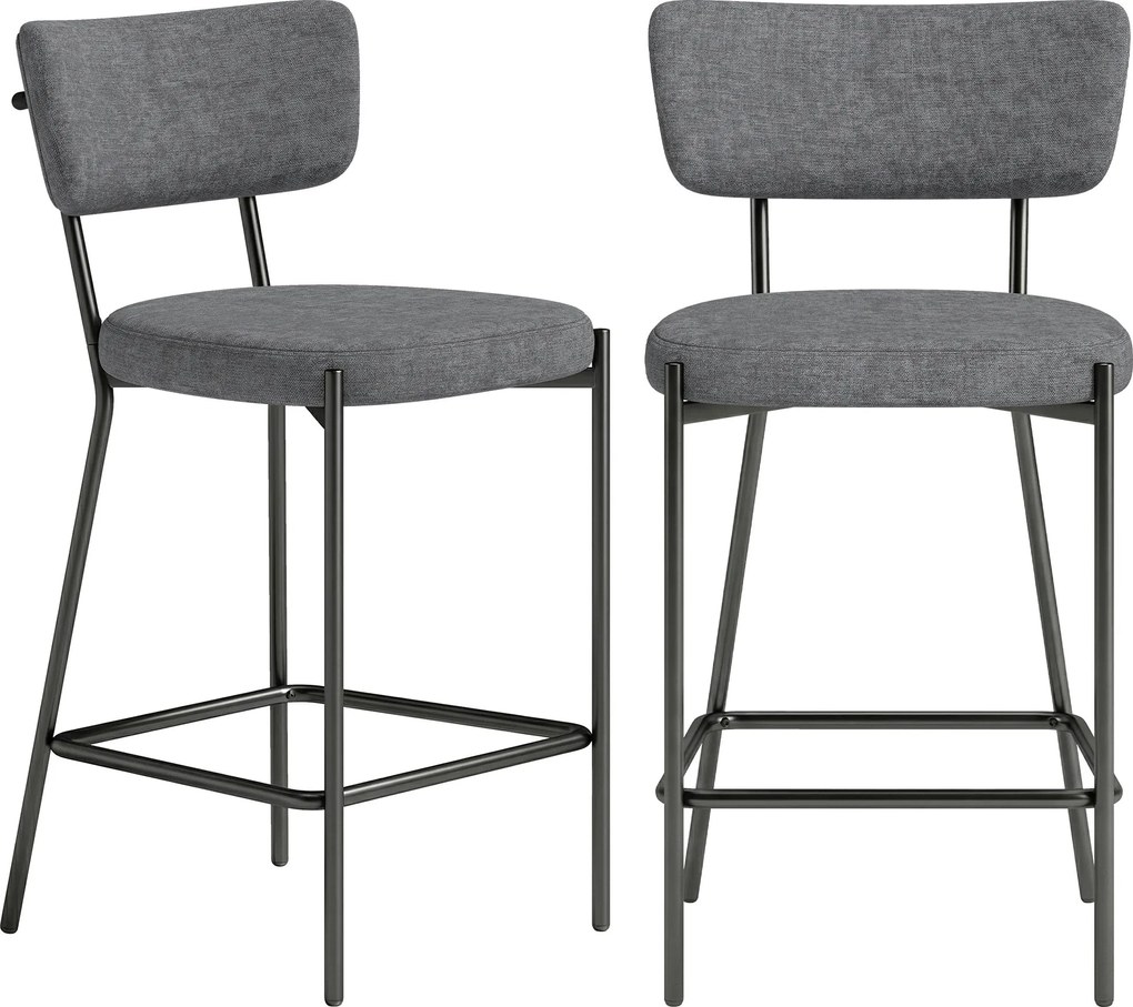 HOMCOM 2 db bárszék készlet – kárpitozott, ívelt háttámlás pultszék lábtartóval, fém váz, lenhatású, 63 cm ülésmagasság, szürke | Aosom