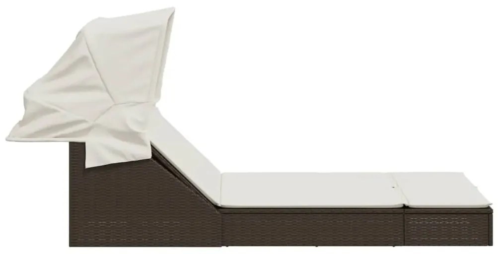 Barna polyrattan dupla napozóágy tetővel és párnával