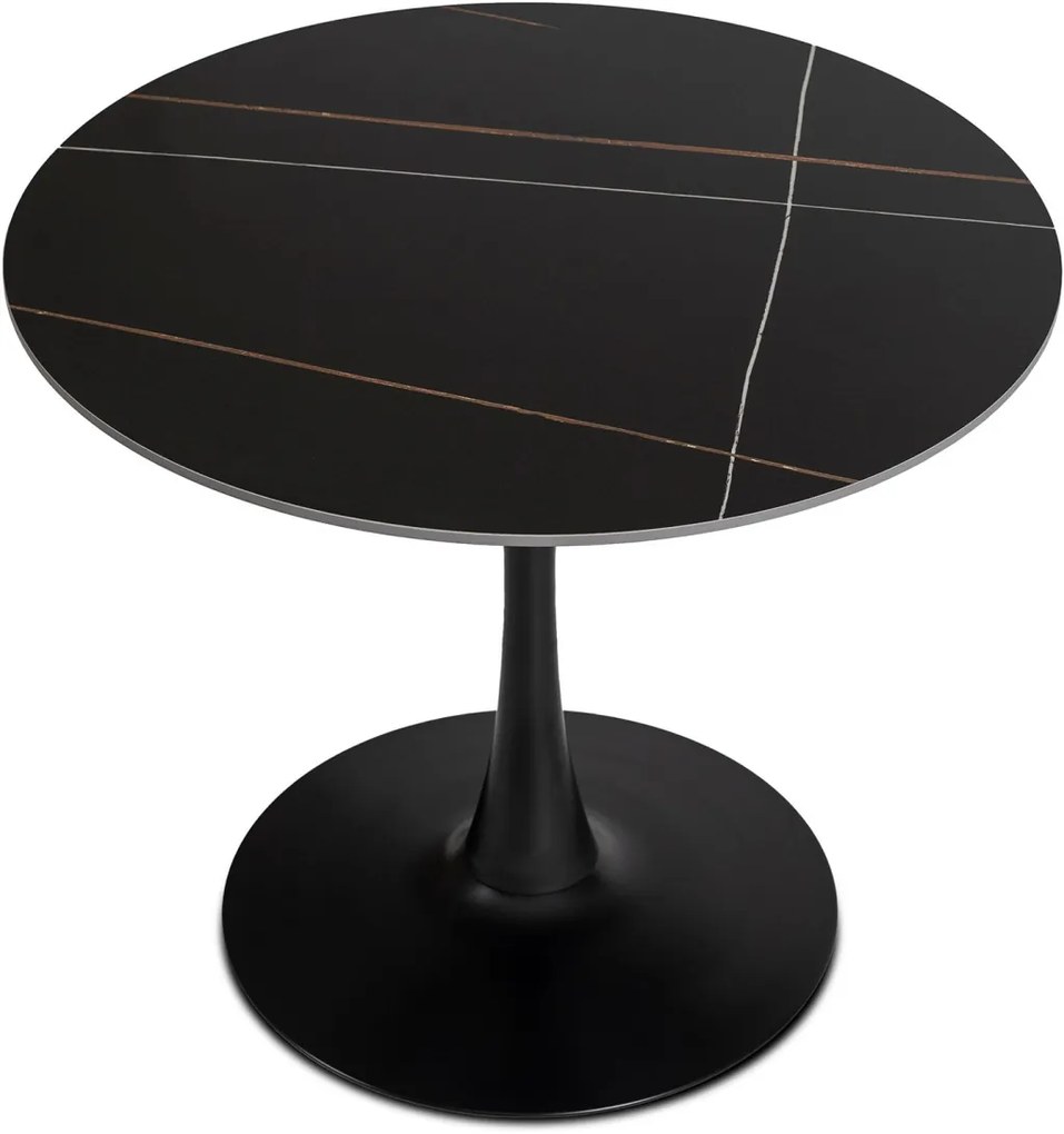Fekete Márványhatású Kerek Étkezőasztal. SANDER 90 cm