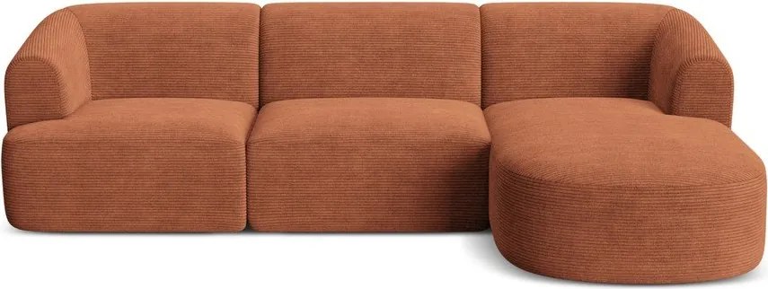 Terrakotta színű kordbársony sarokkanapé (jobb oldali-heverő résszel) Campi – Cosmopolitan Design