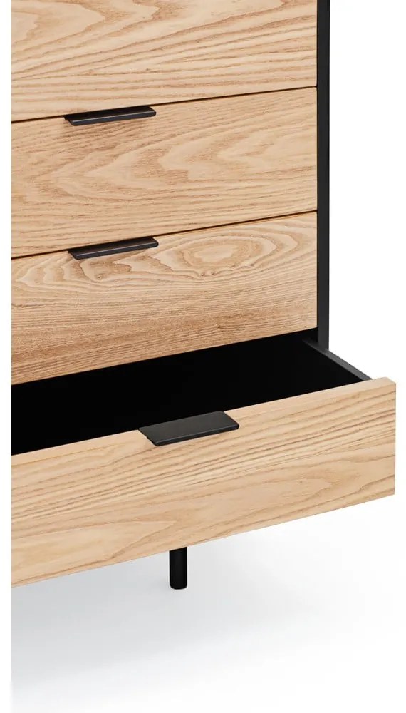 Fekete-natúr színű alacsony komód tölgyfa dekorral 159x80 cm Sierra – Teulat