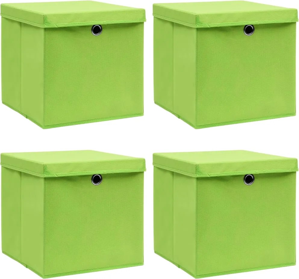 vidaXL 4 db zöld szövet tárolódoboz fedéllel 32 x 32 x 32 cm