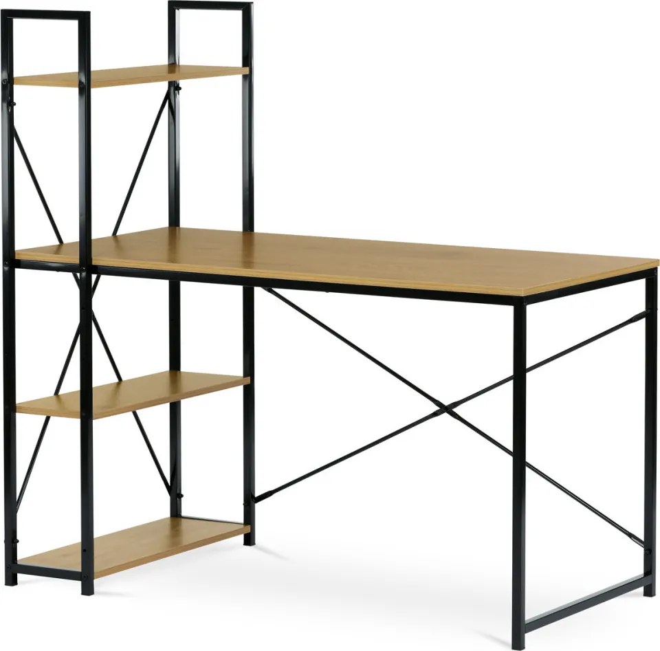 Polcos íróasztal, MDF, tölgy dekor, fekete fém GD-520