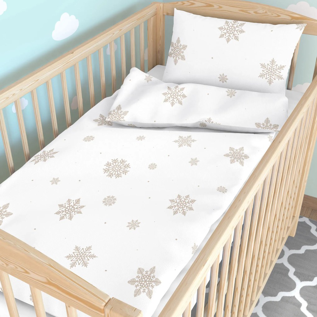 Goldea gyermek pamut ágyneműhuzat kiságyba - hópelyhek fehéren 90 x 130 és 40 x 60 cm