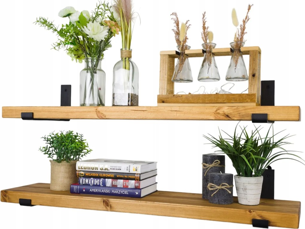 Loft falra akasztható polc tömör fából, virágokhoz, nappaliba 60cm x15cm