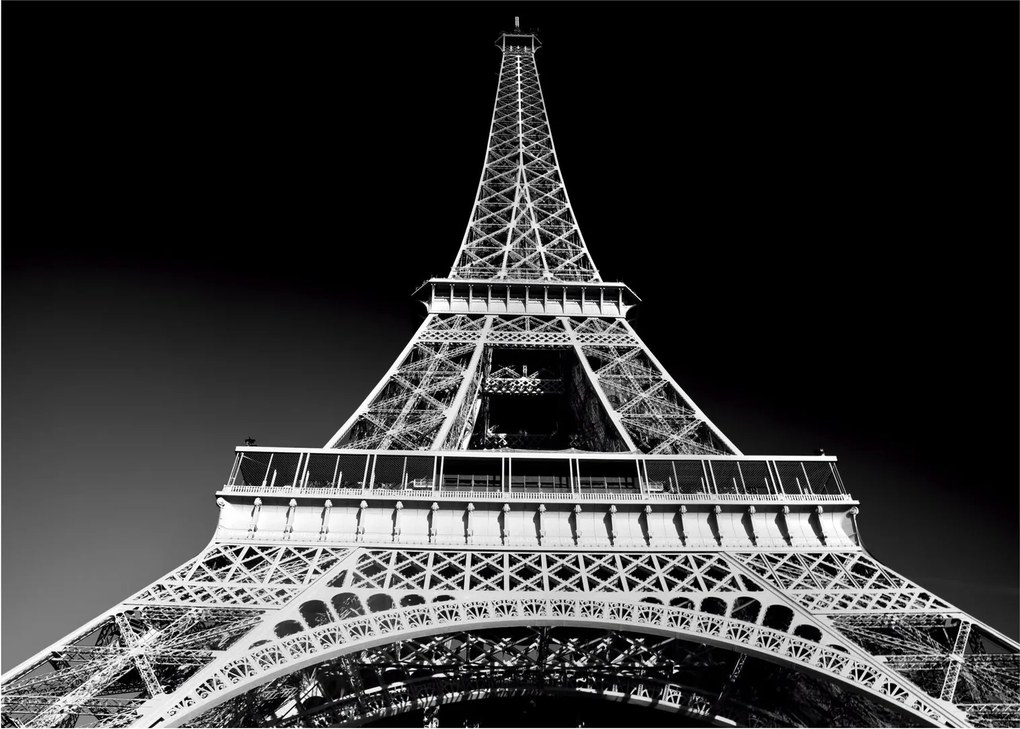 Üveg kép - Eiffel-torony, fekete-fehér (70x50 cm)