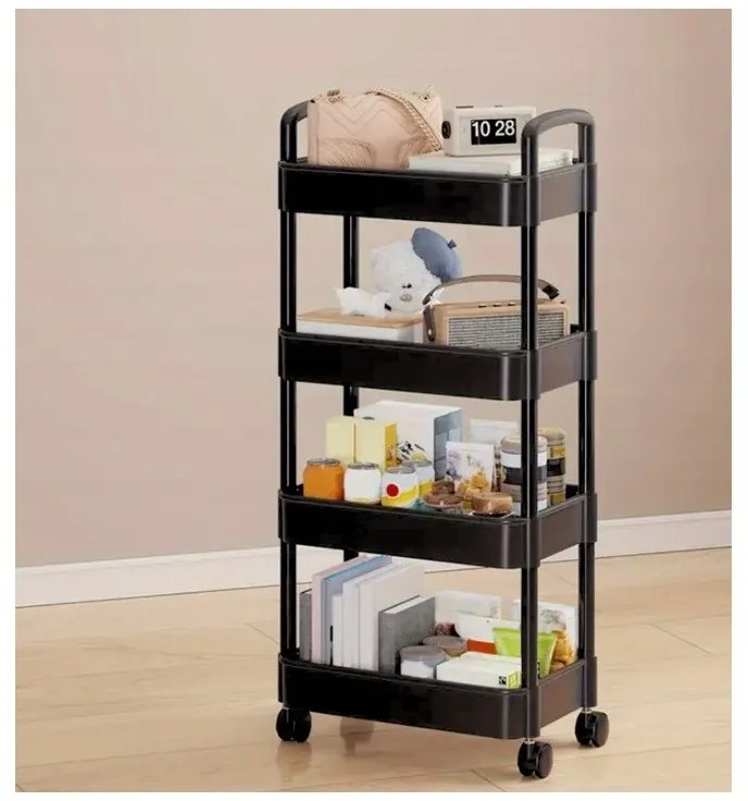 Polc kerekeken POZIO 39x27x95 cm fekete