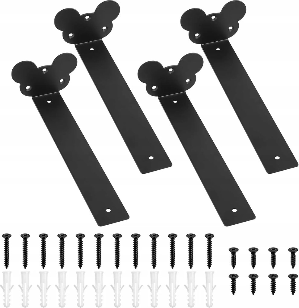 Akasztós Polc Tartók 4 Db-os Dekoratív Fekete Tartó Készlet 200mm