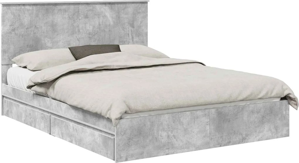 vidaXL Tárolós Ágy fejtámlával Beton Szürke 150 x 200 cm Faanyag