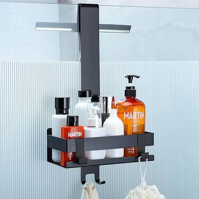 Felakasztható zuhanypolc, matt fekete rozsdamentes acél