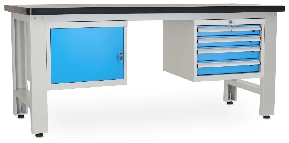 Műhelyasztal Solid MDF-14, 210 cm, 2x függő doboz, fekete
