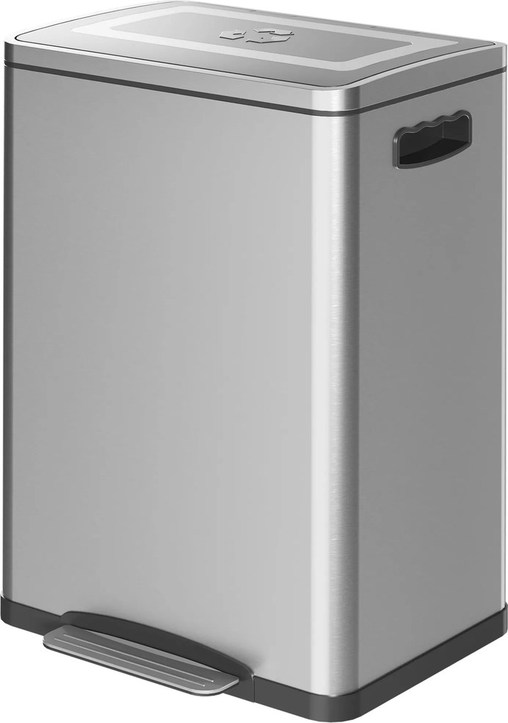 HOMCOM 40L Lépős Szemetes Zárással és Lábpedállal, 2 Belsejű Hulladékgyűjtő, Lágy Záródás, Érdekes Stílusú Szemetes a Nappaliba vagy Irodába, Rozsdame