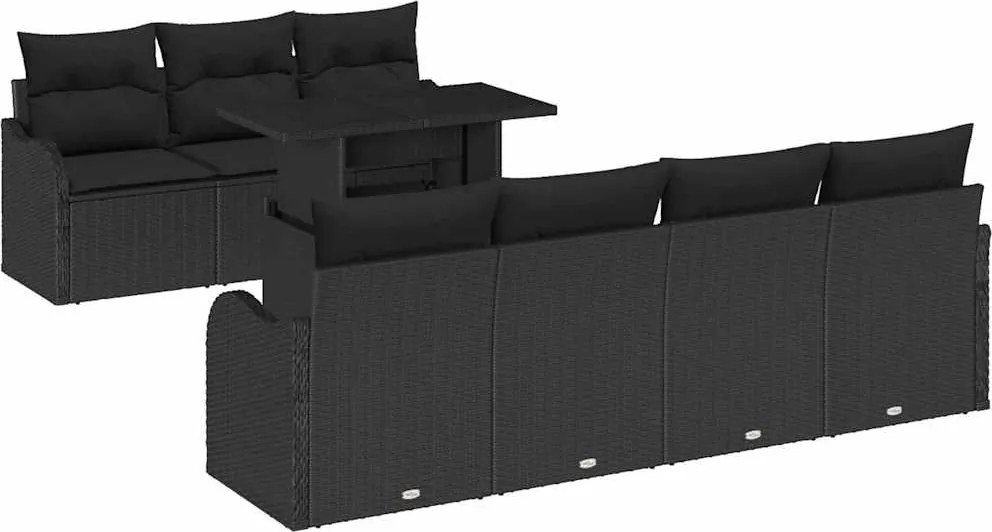 vidaXL Kerti Kanapé Szett párnával 8 pcs Fekete Poli rattan