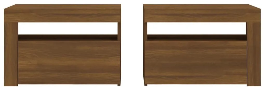 2 db barna tölgy színű éjjeliszekrény LED-ekkel 60x35x40 cm