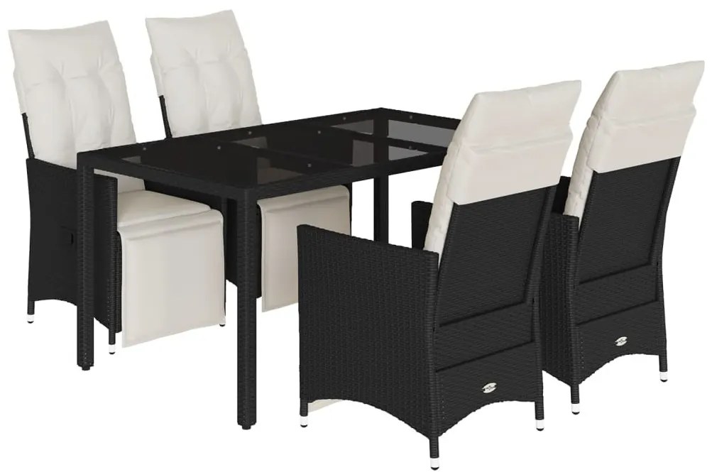 5 részes fekete polyrattan kerti étkezőgarnitúra párnákkal