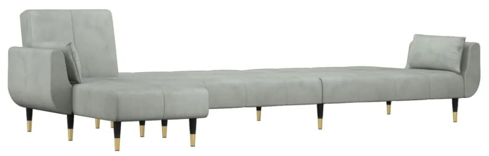 világosszürke L-alakú bársony kanapéágy 275x140x70 cm