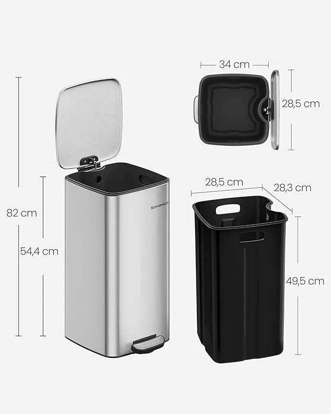 30 literes acél pedálos szemetes belső vödörrel, metál ezüst