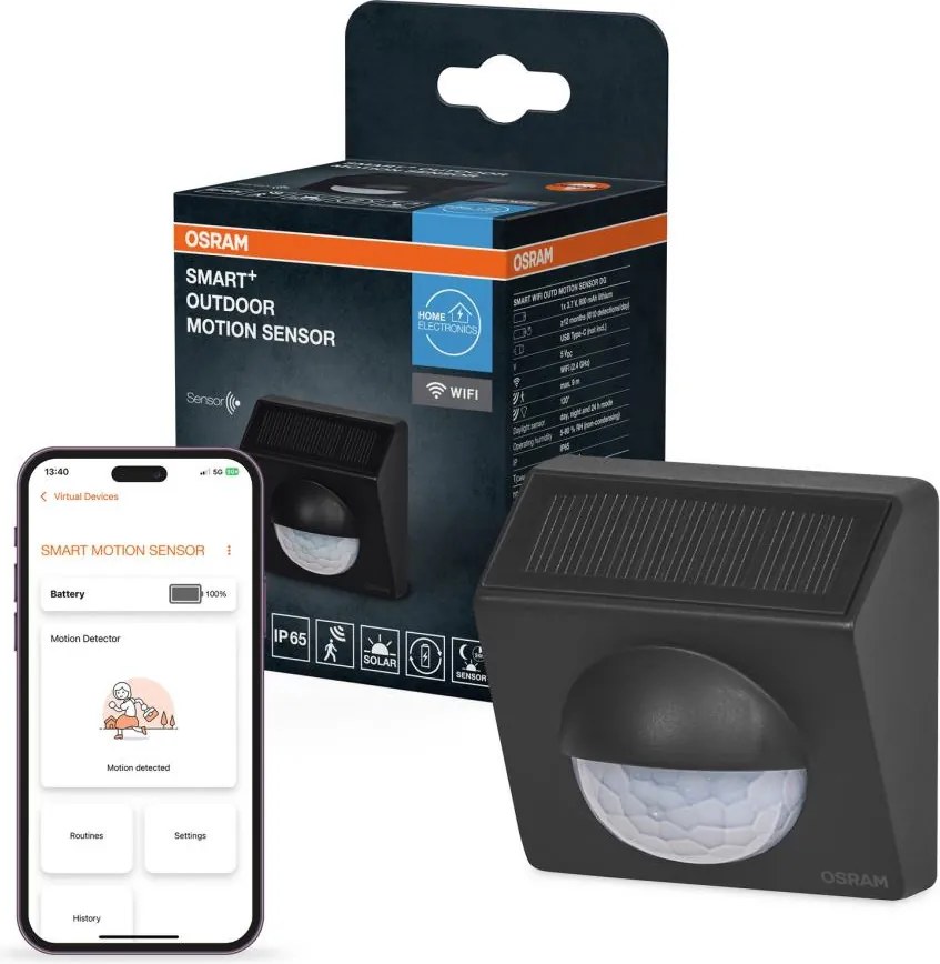 Osram - Kültéri napelemes mozgásérzékelő SMART+ 3,7V antracit IP65 Wi-Fi 800 mAh