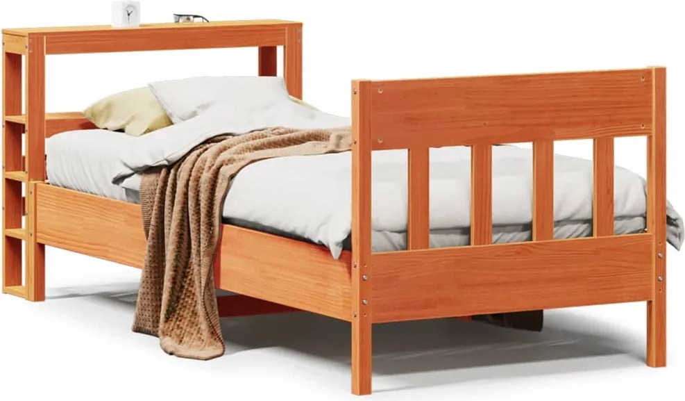 vidaXL viaszbarna tömör fenyőfa ágy matrac nélkül 90 x 200 cm