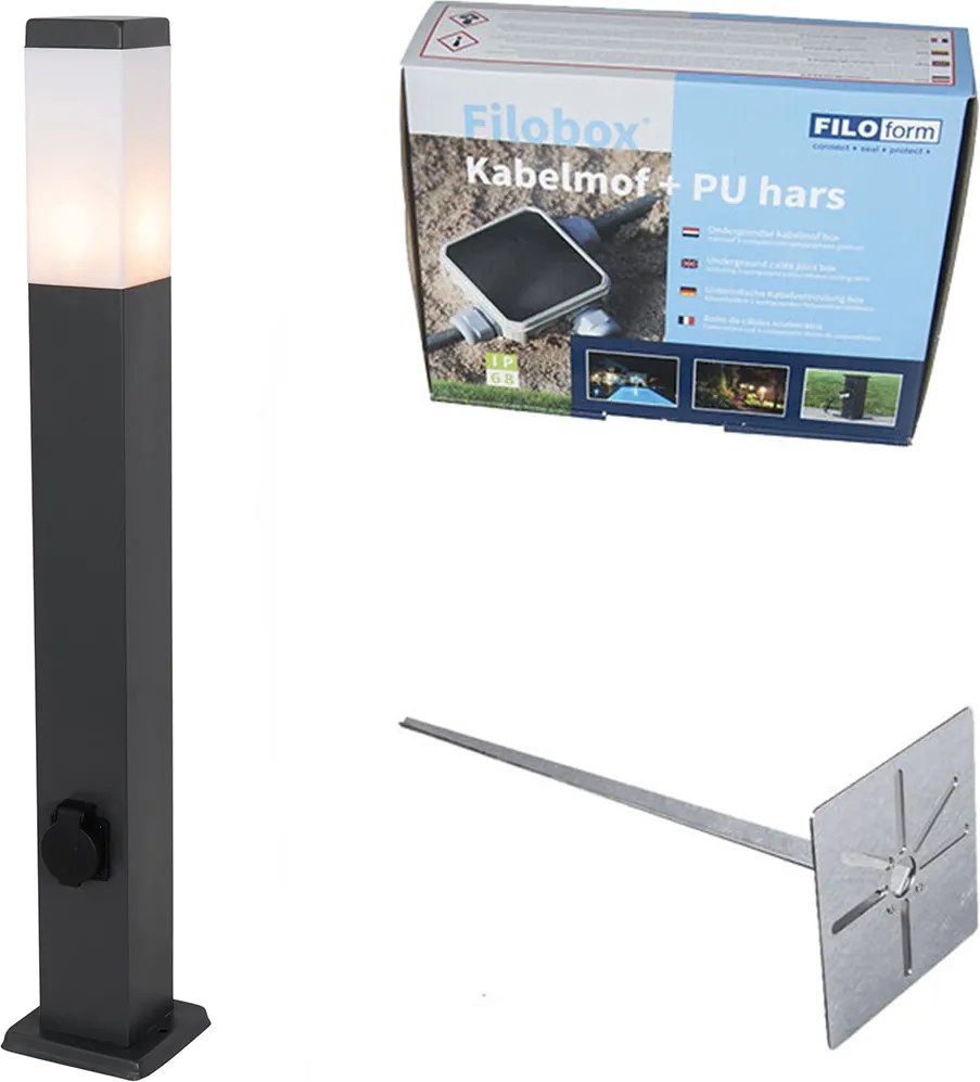 Kültéri lámpa sötétszürke, földnyárssal és kábelcsatlakozóval, 80 cm, aljzattal, IP44 - Malios