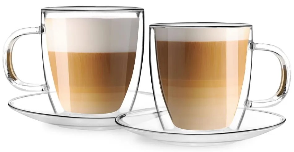 2 db-os duplafalú üveg csésze és csészealj készlet, 250 ml - Vialli Design