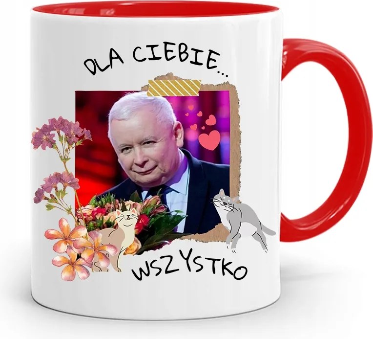 Piros Vicces Bögre Jaroslaw Kaczynski fényképes nyomattal
