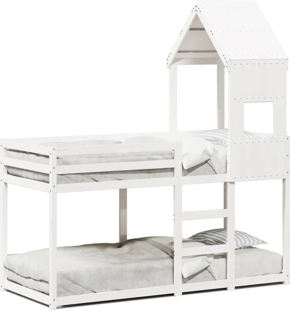 vidaXL fehér tömör fenyőfa ágy emelettel és tetővel 75 x 190 cm