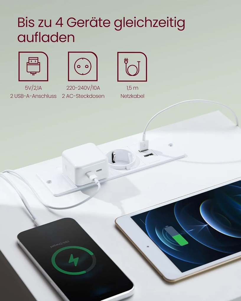 Éjjeliszekrény beépített konnektorral, 2 db-os szett felhőfehér