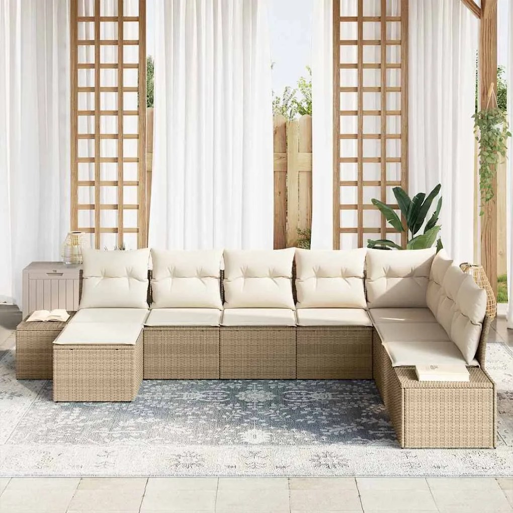Kerti Kanapé Szett 8 pcs Bézs 319 x 209 x 85 cm Poli rattan