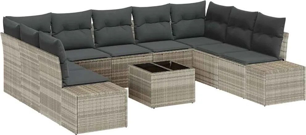 vidaXL Kerti Kanapé Szett párnával 9 pcs Világosszürke Polyrattan