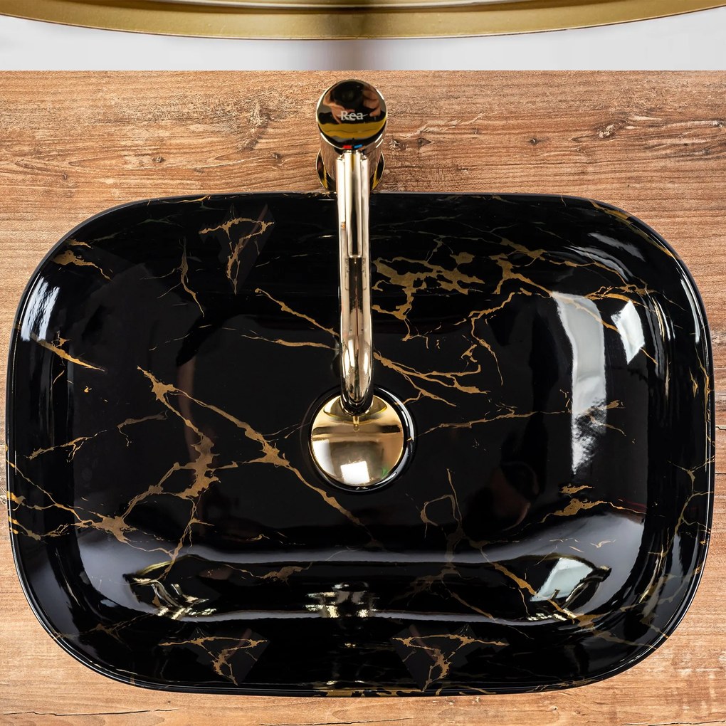 Pultos Mosdó Rea Belinda Black Marble Shiny