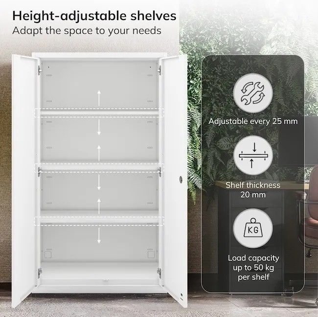 Moduláris többfunkciós fém szekrény fiókkal fehér MEGAN 1850 x 900 x 400 mm