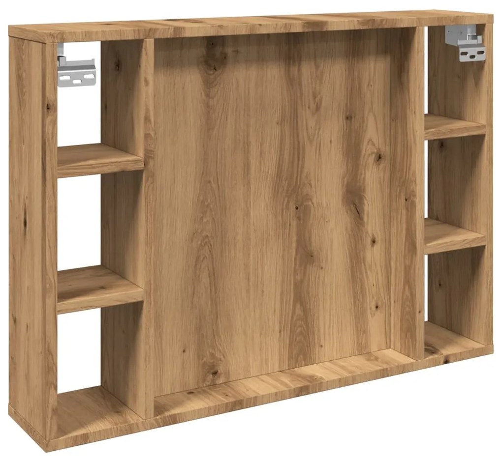 kézműves tölgy szerelt fa tükrös szekrény LED-ekkel 76x15x55 cm