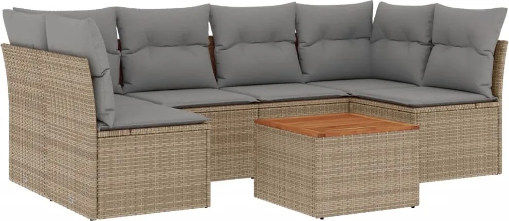 vidaXL 7 részes vegyes bézs polyrattan kerti ülőgarnitúra párnákkal