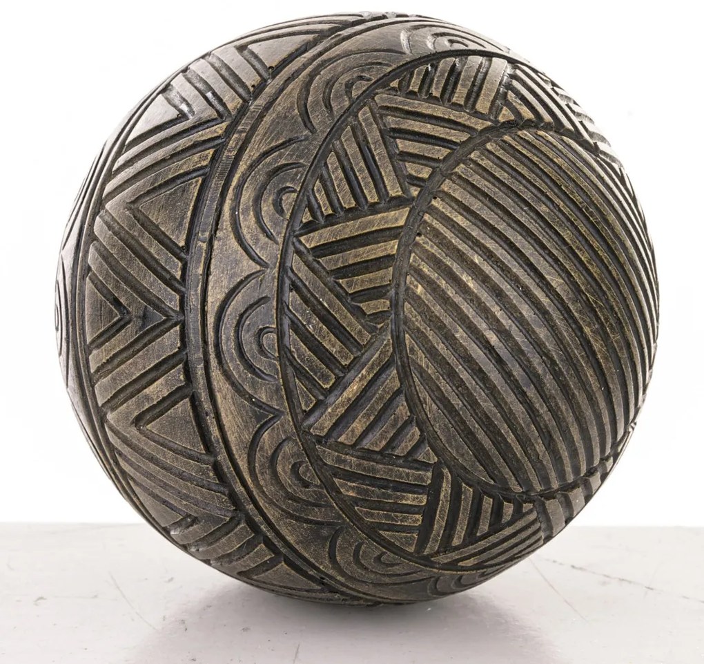 Avila design rejtélyes faragott gömb asztali dekorációs szobor barna műanyag 10x10x10cm