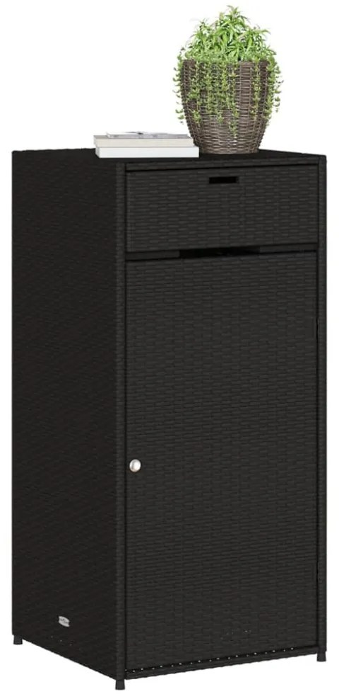 fekete polyrattan kerti tárolószekrény 55 x 55 x 111 cm