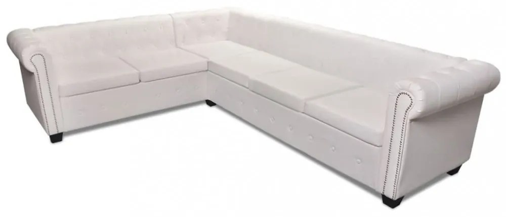 vidaXL 6 személyes fehér műbőr Chesterfield sarok kanapé